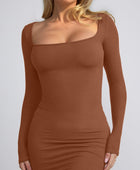 Built-In Shapewear Square Neck Long Sleeve Maxi Dress