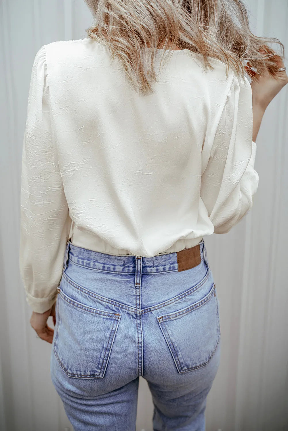 Textured V-Neck Long Sleeve Blouse - Body By J'ne