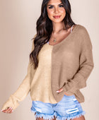 Contrast Color V-Neck Long Sleeve Pullover Sweater