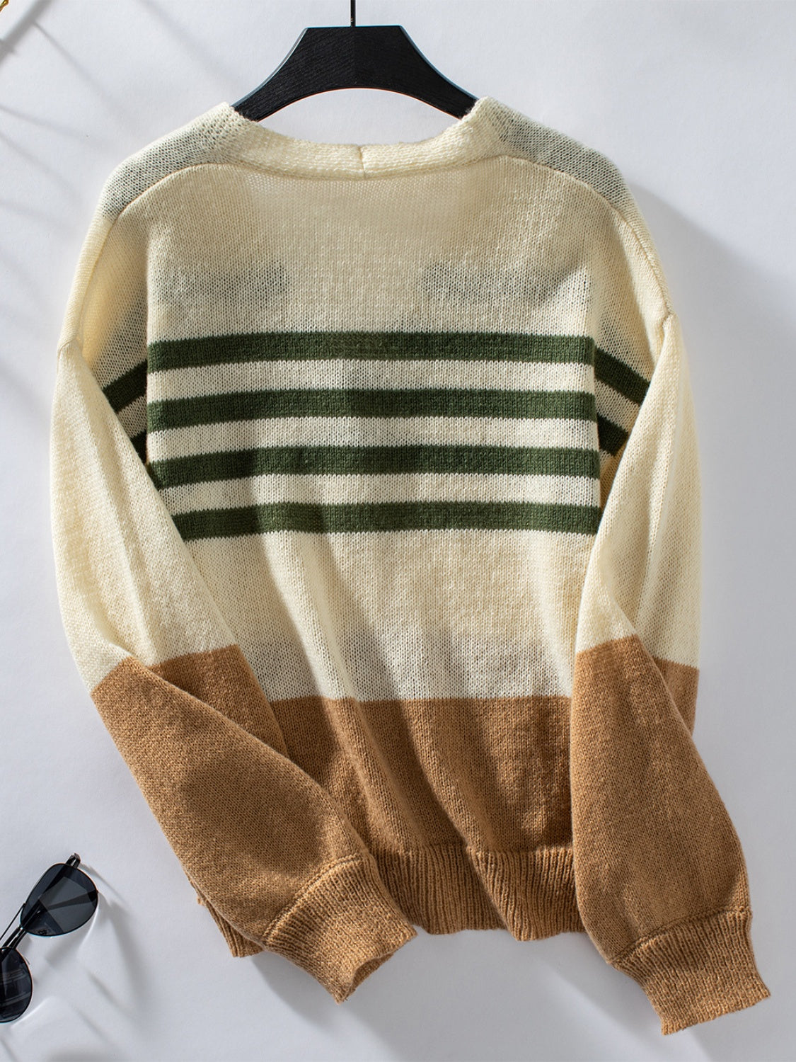 Color Block V-Neck Button Down Long Sleeve Cardigan - Body By J'ne