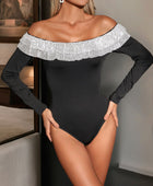 Perfee Sequin Ruffled Off-Shoulder Long Sleeve Bodysuit