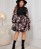 Honey Plus Size Tied Printed Long Sleeve Dress