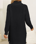 Slit Turtleneck Long Sleeve Sweater