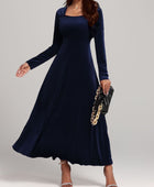 Square Neck Long Sleeve Velvet Dress