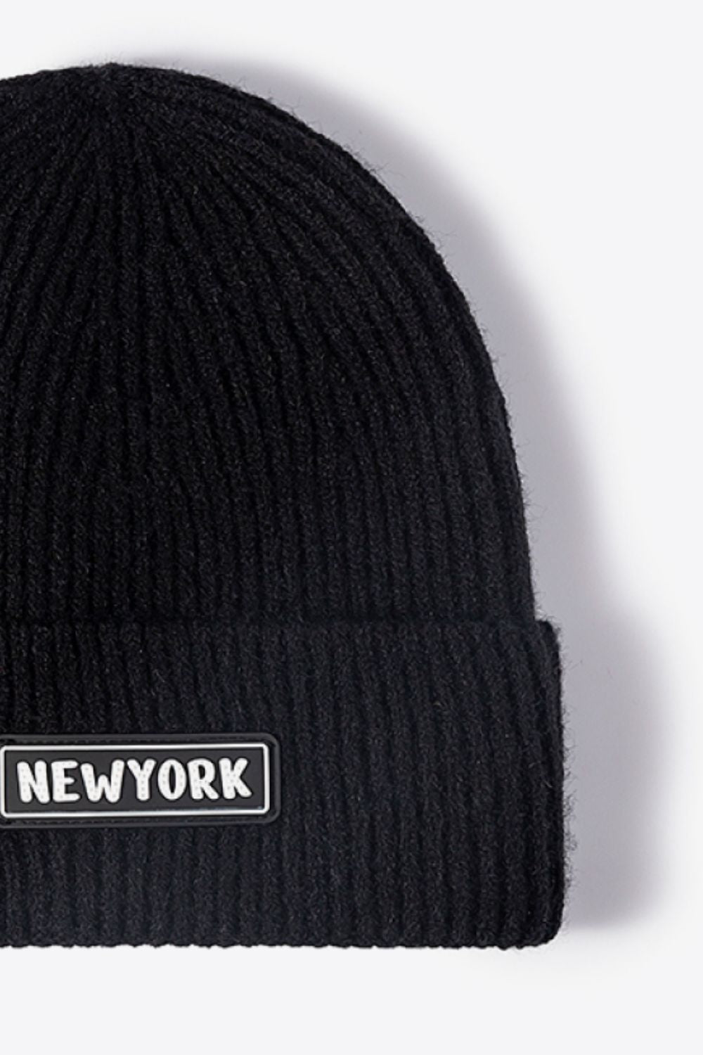NEWYORK Patch Rib-Knit Cuffed Beanie - Body By J'ne