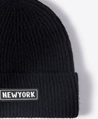 NEWYORK Patch Rib-Knit Cuffed Beanie