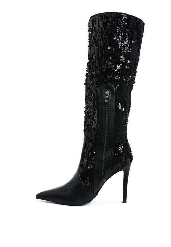 Sitarah Sequin Embellished Stiletto Long Boots - Body By J'ne