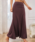 Solid Elastic Waist Maxi Skirt