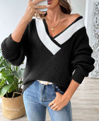 Contrast Dropped Shoulder Long Sleeve Sweater