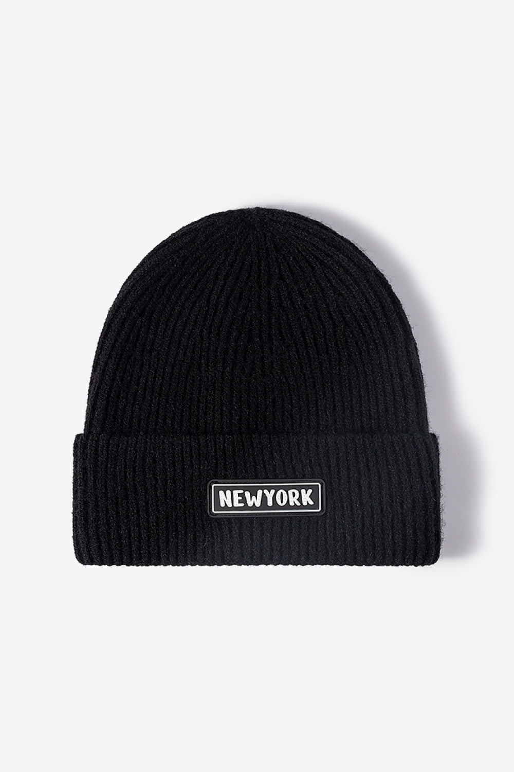 NEWYORK Patch Rib-Knit Cuffed Beanie - Body By J'ne