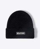 NEWYORK Patch Rib-Knit Cuffed Beanie