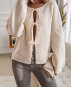 Devine Tied Round Neck Dropped Shoulder Cardigan