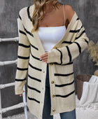 Perfee Striped Button Up Long Sleeve Cardigan