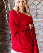 First Love Full Size Asymmetrical Hem Dolman Sleeve Sweater