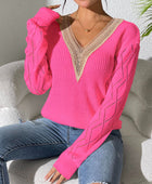 Openwork V-Neck Long Sleeve Sweater