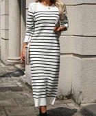 Striped Round Neck Long Sleeve Dress