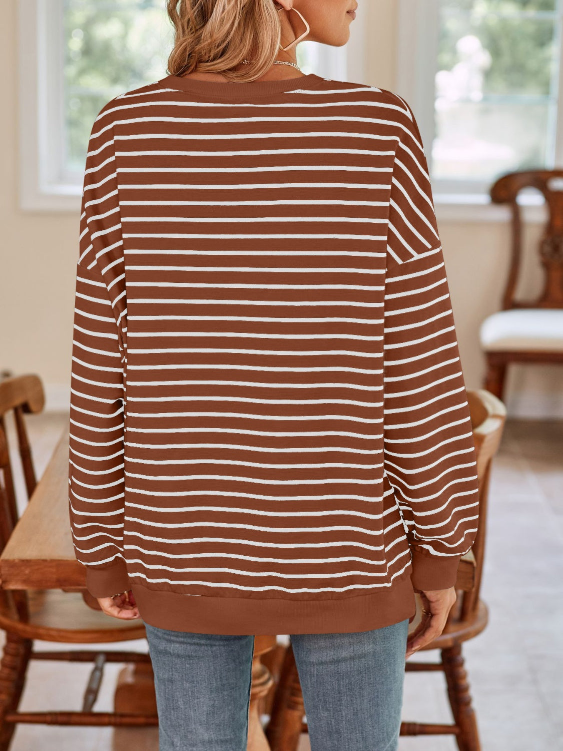 Lovelet Striped Round Neck Long Sleeve Sweatshirt - Body By J'ne