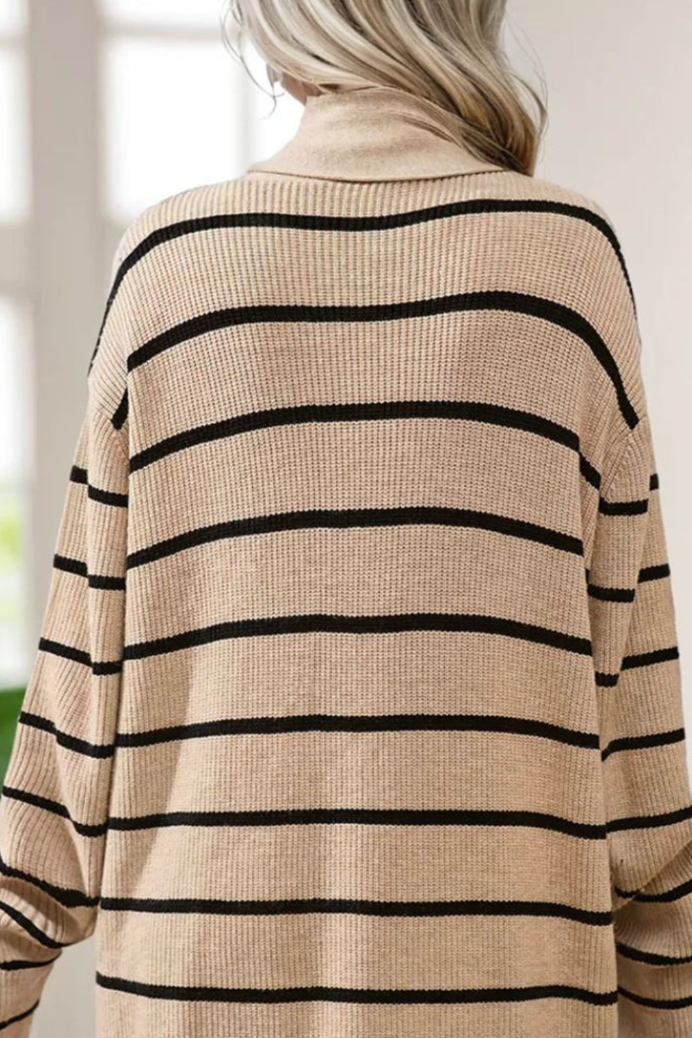 Striped Open Front Long Sleeve Cardigan - Body By J'ne