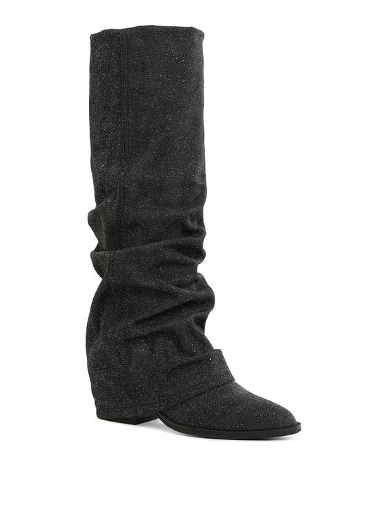 Capella Fold-Over Slouchy Denim Boot - Body By J'ne