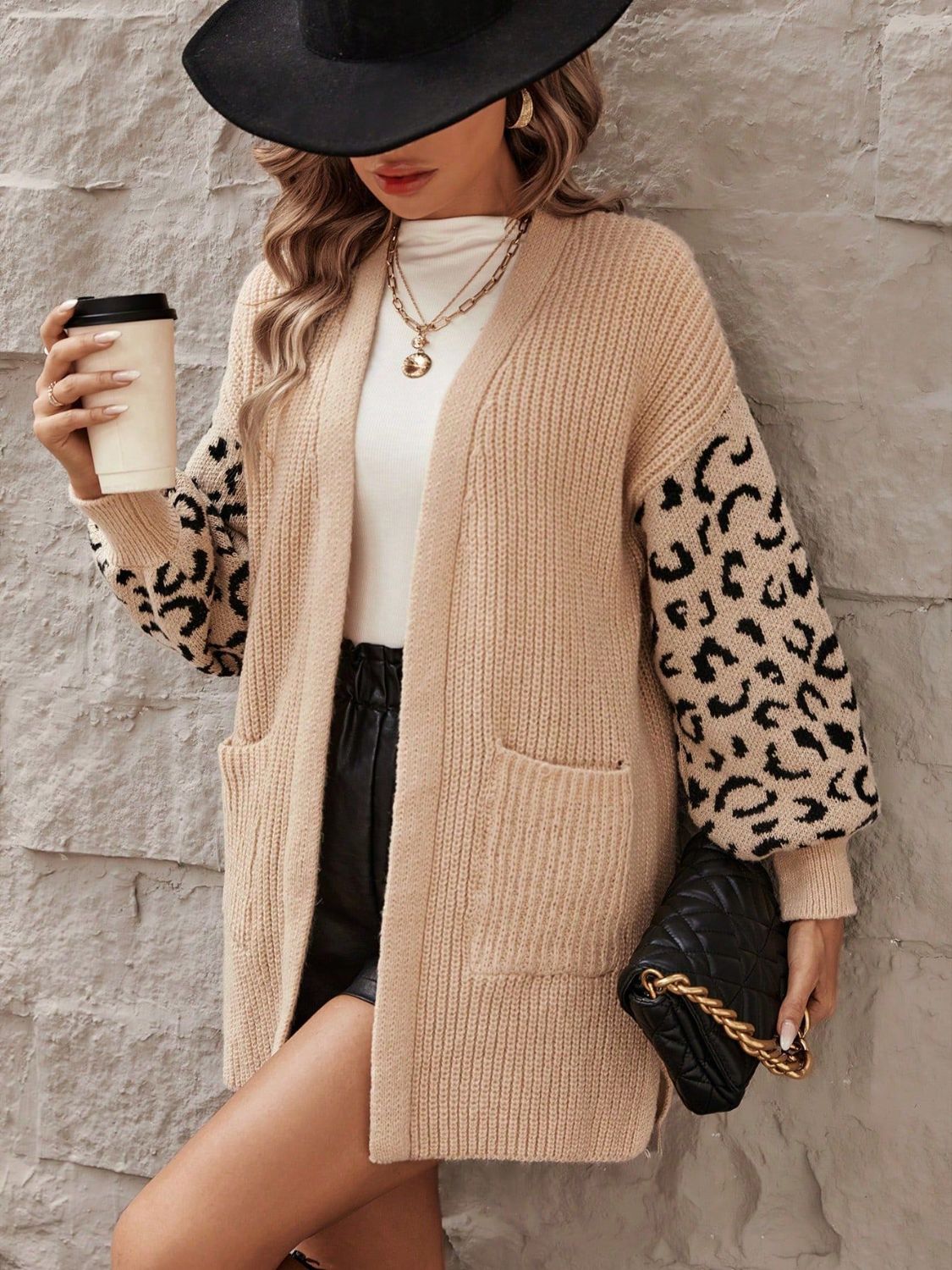 Pocketed Leopard Open Front Cardigan - Body By J'ne