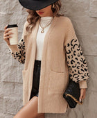 Pocketed Leopard Open Front Cardigan