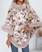 Furry Contrast Three-Quarter Poncho