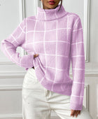 Plaid Turtleneck Long Sleeve Sweater