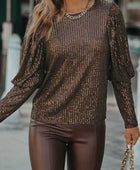 Brown Cuffed Sequin Top - Body By J'ne