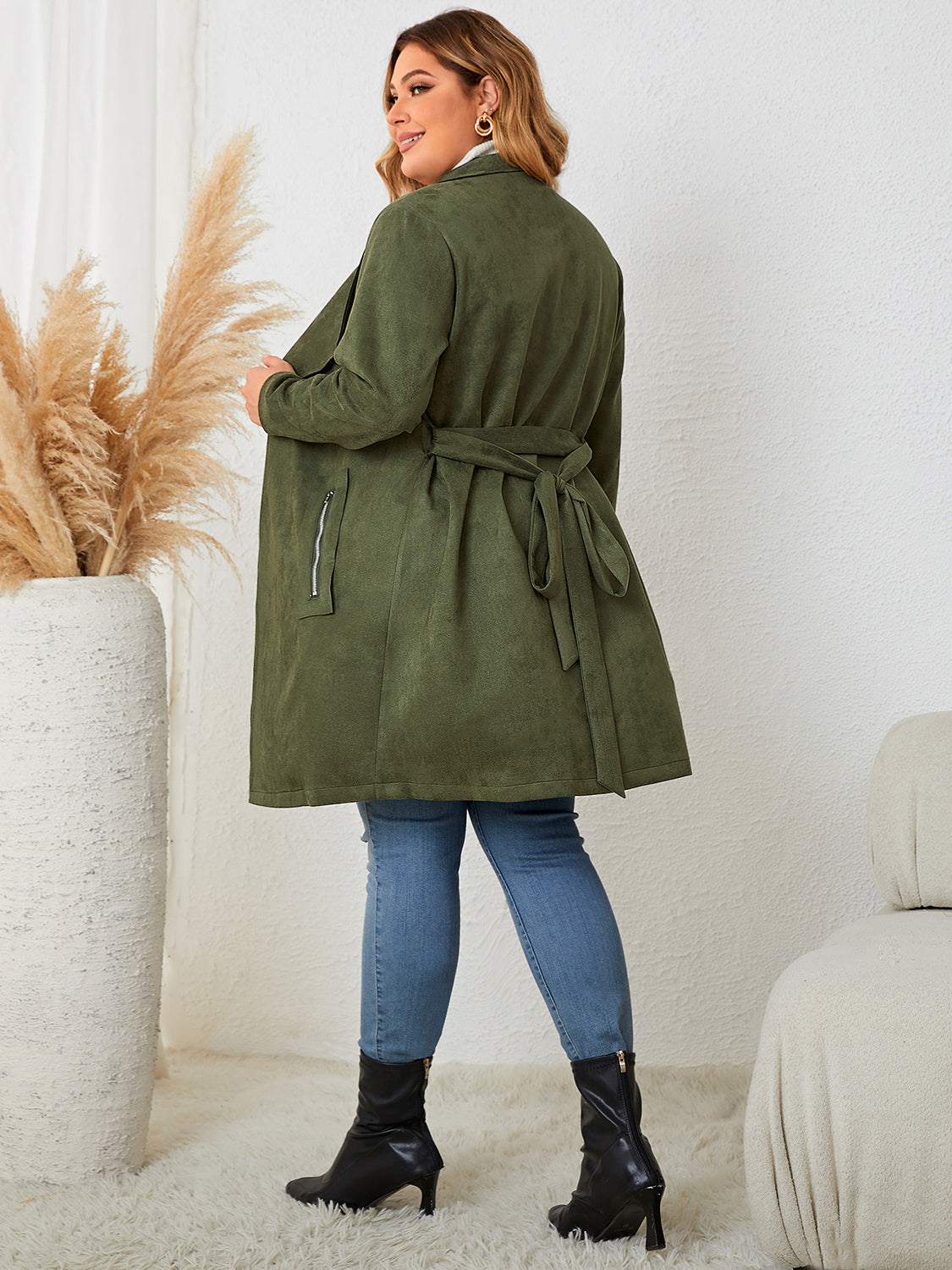 Plus Size Tie Back Trench Coat - Body By J'ne
