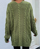 Woven Right Cable-Knit Open Front Cardigan with Front Pockets - Body By J'ne