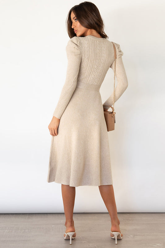 Round Neck Long Sleeve Tie Waist Sweater Dress - Body By J'ne