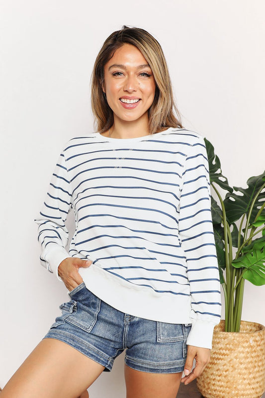 Double Take Striped Long Sleeve Round Neck Top - Body By J'ne