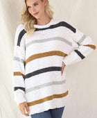 Striped Round Neck Long Sleeve Sweater - Body By J'ne