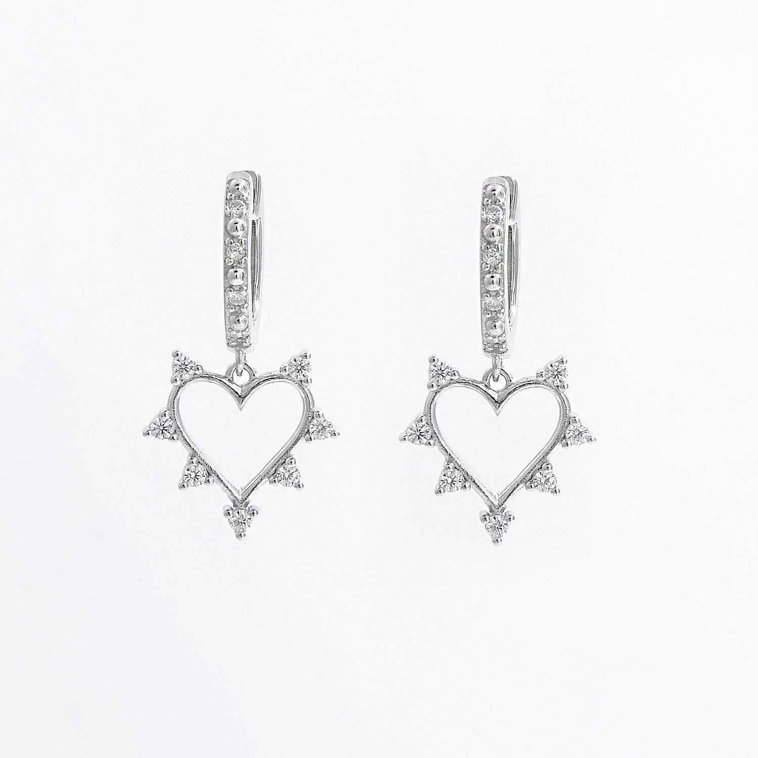 925 Sterling Silver Inlaid Zircon Heart Dangle Earrings - Body By J'ne