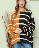 Striped Dropped Shoulder Round Neck Blouse - Body By J'ne