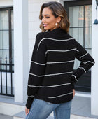 Striped Round Neck Long Sleeve Sweater - Body By J'ne