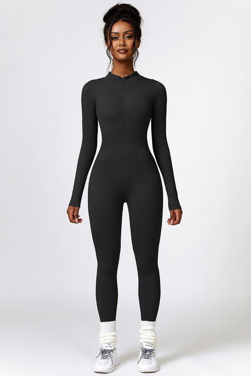 Half Zip Long Sleeve Active Jumpsuit - Body By J'ne