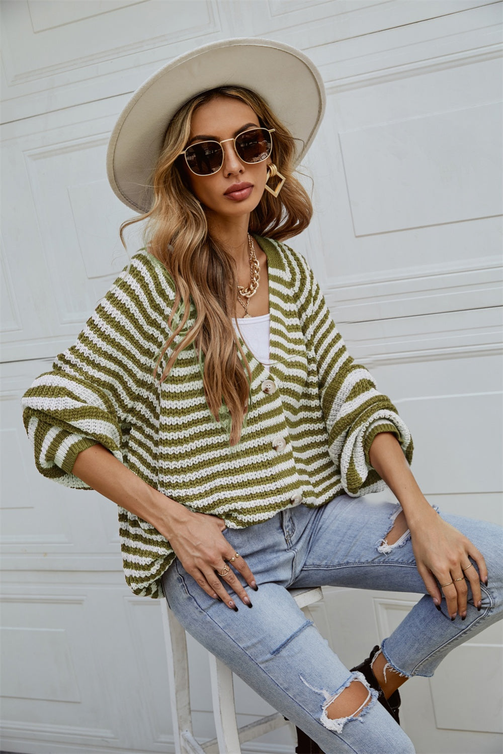 Striped Button Up Long Sleeve Cardigan - Body By J'ne