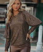 Brown Cuffed Sequin Top - Body By J'ne