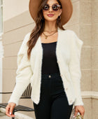 Puff Sleeve V-Neck Fuzzy Cardigan - Body By J'ne