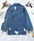 Plaid Distressed Raw Hem Snap Down Denim Jacket - Body By J'ne