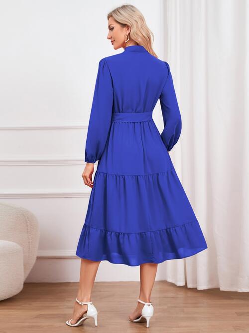 Tie Neck Long Sleeve Tiered Dress - Body By J'ne