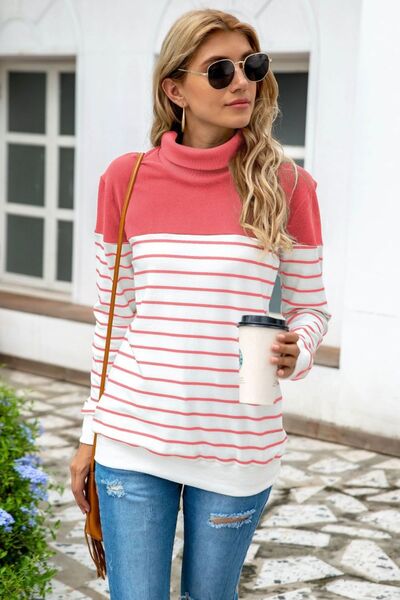Striped Contrast Turtleneck Sweater - Body By J'ne
