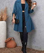 Plus Size Lapel Collar Drawstring Roll-Tab Sleeve Trench Coat - Body By J'ne