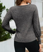 Ribbed Round Neck Lantern Sleeve Knit Top - Body By J'ne