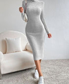 Turtleneck Long Sleeve Midi Sweater Dress - Body By J'ne