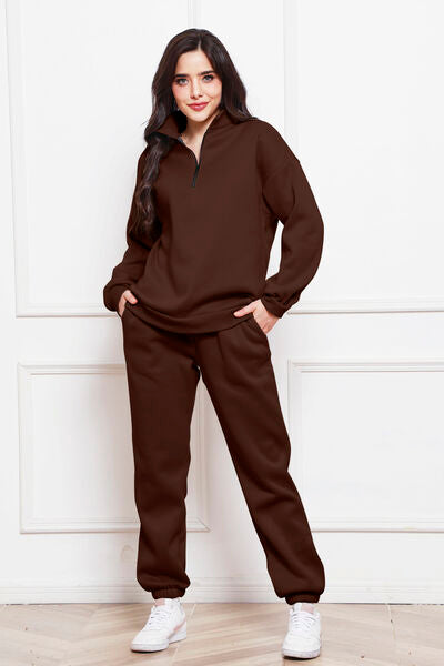 Half Zip Long Sleeve Sweatshirt and Pants Set - Body By J'ne