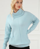 Pocketed Turtleneck Dropped Shoulder Sweater - Body By J'ne