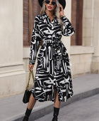 Printed Tie Front Collared Neck Slit Shirt Dress - Body By J'ne