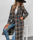 Plaid Lapel Collar Trench Coat - Body By J'ne